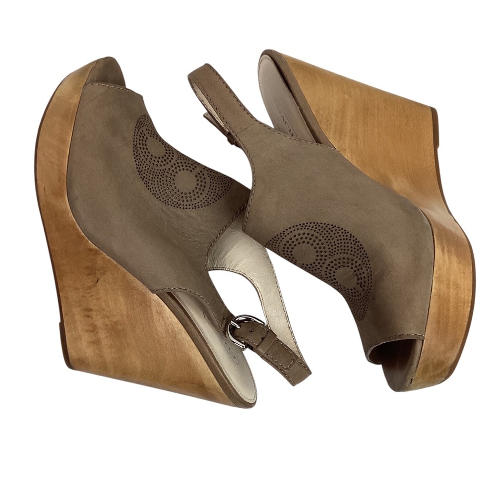 Coach Jade Wedge Slingback Leather Open Toe Sandal Tan A3293 - Picture 3 of 14